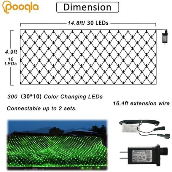 14.8x4.9 ft Net Lights, 300 LED Christmas Green Lights with 8 Lighting Modes - Picture 5 of 7